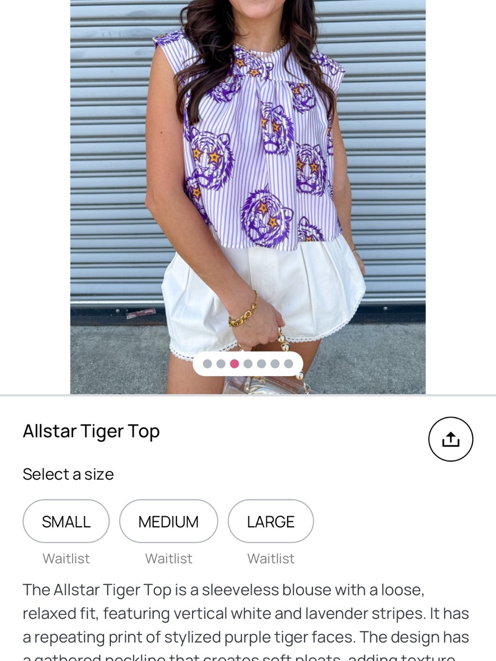 Women’s Striped Tiger Print Top - Purple & Yellow - Picture 3 of 3